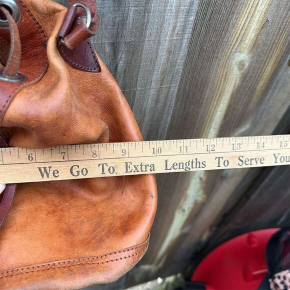 Vintage Handmade Leather Bucket Bag Brown Tassel Boho Chic Medium - Picture 6 of 10